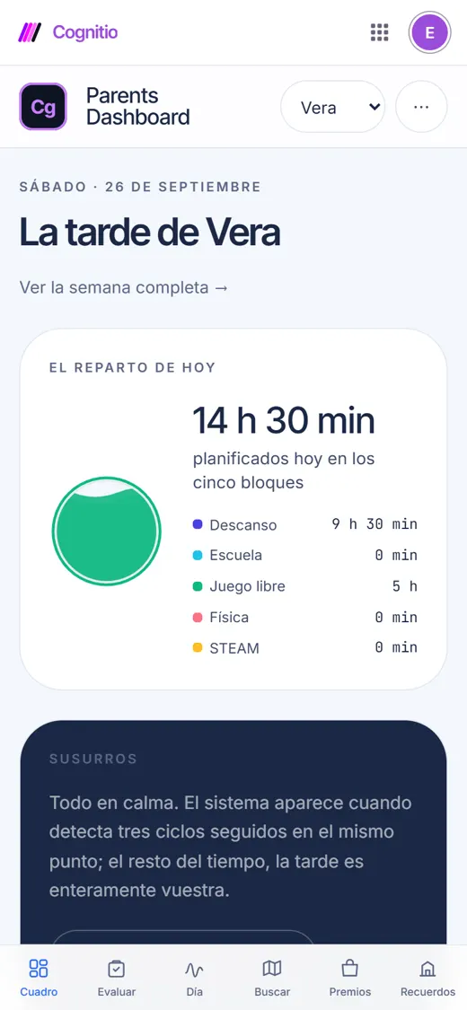 Cognitio's family dashboard: how a child's afternoon is spent