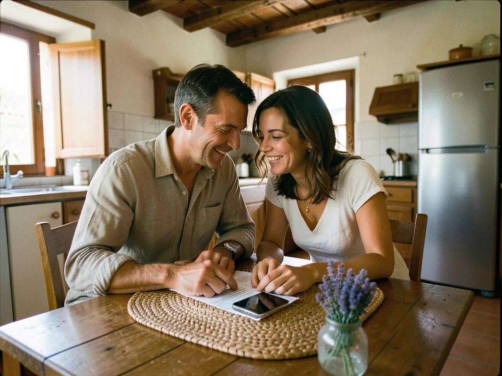 A couple go through the electricity bill at the kitchen table