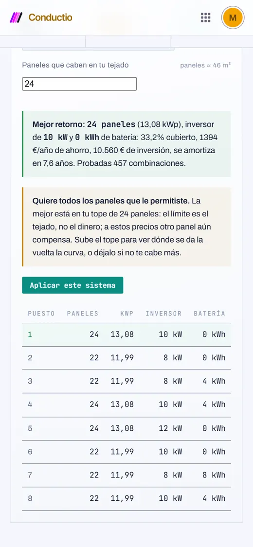 Conductio's optimiser searching for the best combination