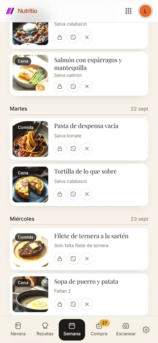 Nutritio's week: lunch and dinner for every day